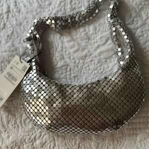 Zara Silver Sequin Shoulder Bag